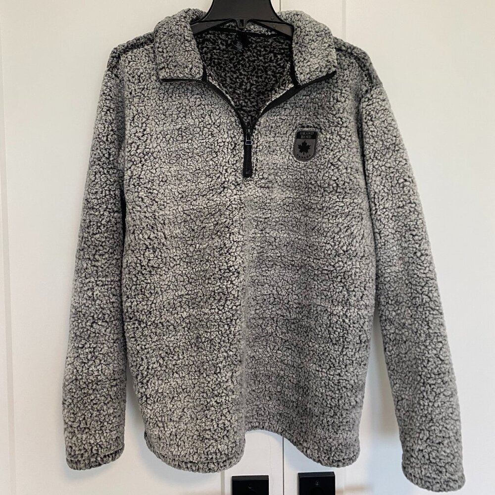 Grand Bend‎ Canada Fleece Teddy Bear Half Zip Salt & Pepper Sweatshirt Size M
